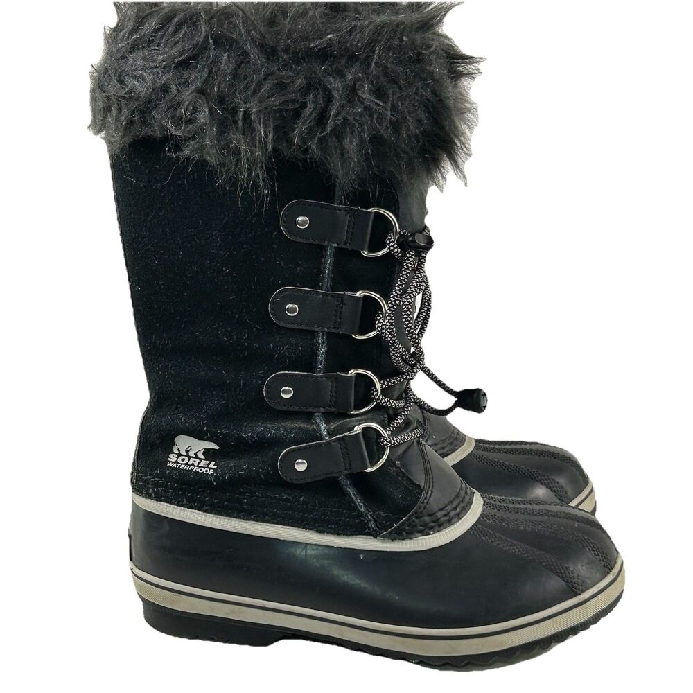 Sorel Youth Joan Of Arctic Youth 5 Black Snow Boot Insulated Waterproof Faux Fur